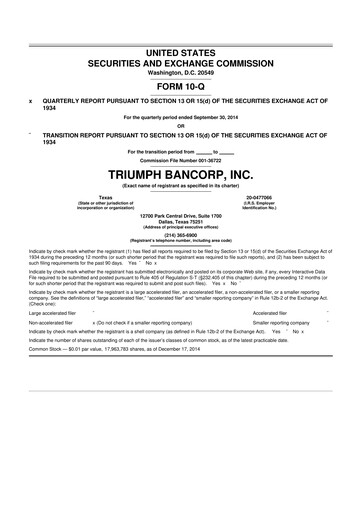 Vorschaubild Triumph Financial 10-Q Quartalsbericht 2014 