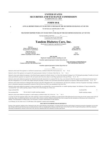 Thumbnail Tandem Diabetes Care
 10-K Annual Report 2014