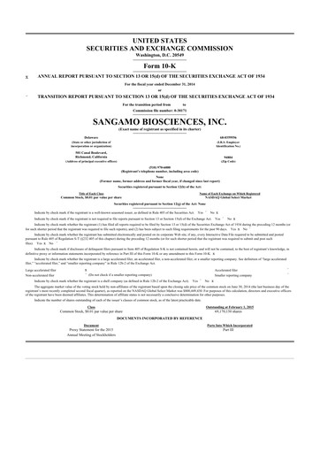 Thumbnail Sangamo Therapeutics
 10-K Annual Report 2014