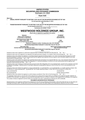 Thumbnail Westwood Holdings Group 10-K Annual Report 2014