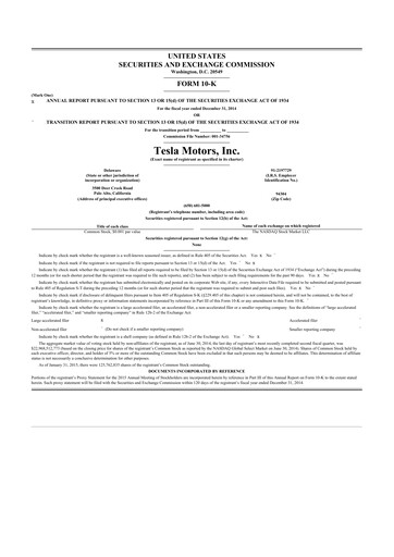 Thumbnail Tesla 10-K Annual Report 2014