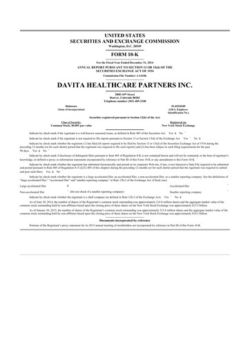 Thumbnail DaVita 10-K Annual Report 2014