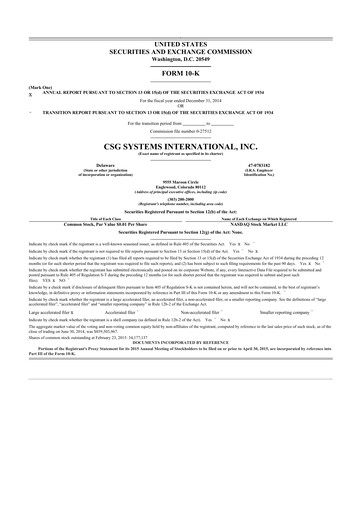 Miniature CSG International
 10-K Rapport annuel 2014