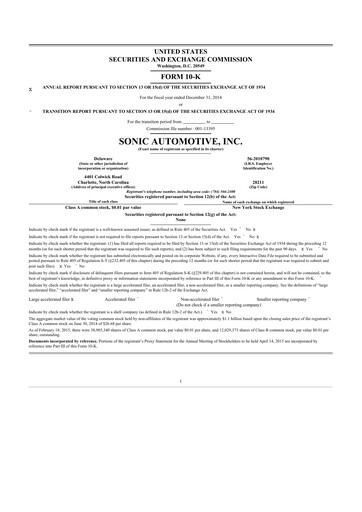 Thumbnail Sonic Automotive
 10-K Annual Report 2014