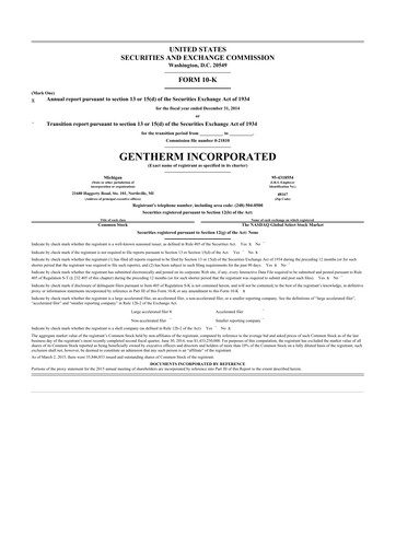 Thumbnail Gentherm 10-K Annual Report 2014