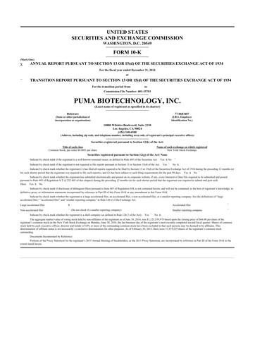 Thumbnail Puma Biotechnology 10-K Annual Report 2014