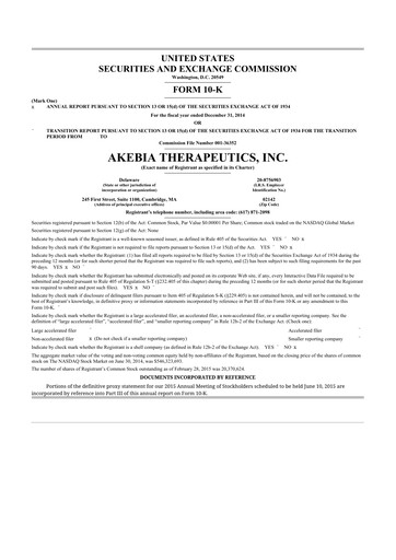 Thumbnail Akebia Therapeutics 10-K Annual Report 2014
