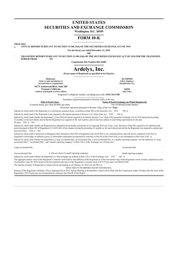 Thumbnail Ardelyx 10-K Annual Report 2014