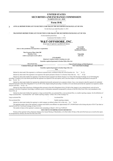 Thumbnail W&T Offshore 10-K Annual Report 2014
