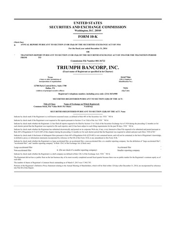 Thumbnail Triumph Financial 10-K Annual Report 2014