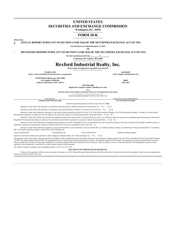 Thumbnail Rexford Industrial 10-K Annual Report 2014