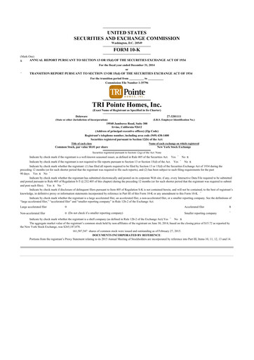 Thumbnail Tri Pointe Homes 10-K Annual Report 2014