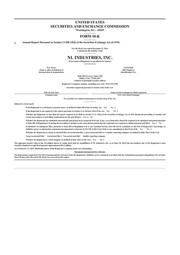 Thumbnail NL Industries 10-K Annual Report 2014