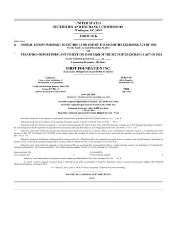 Thumbnail First Foundation
 10-K Annual Report 2014