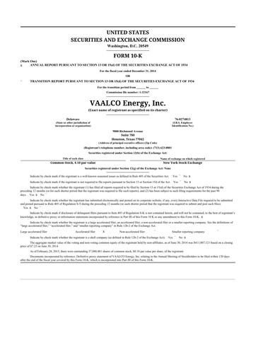 Thumbnail Vaalco Energy
 10-K Annual Report 2014