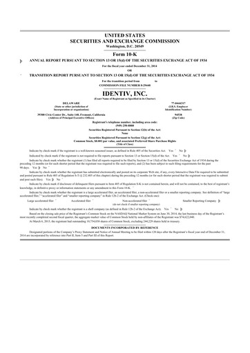 Thumbnail Identiv 10-K Annual Report 2014