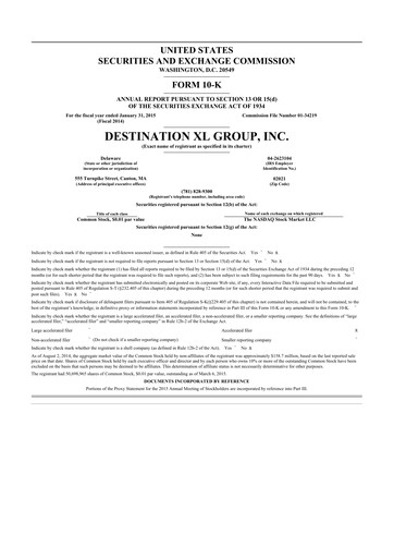 Thumbnail Destination XL 10-K Annual Report 2014