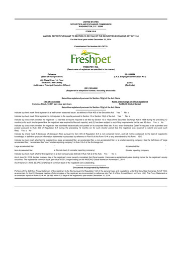 Thumbnail Freshpet 10-K Annual Report 2014