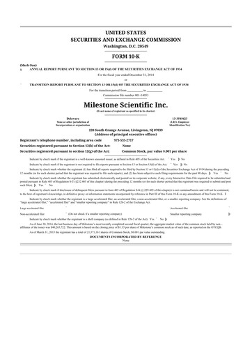 Thumbnail Milestone Scientific 10-K Annual Report 2014