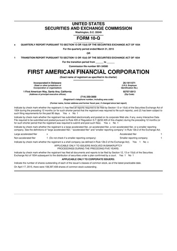Miniature First American Financial Corporation 10-Q Rapport trimestriel 2015 