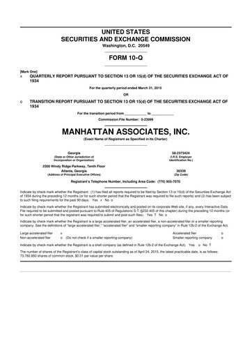 Thumbnail Manhattan Associates
 10-Q Quarterly Report FY2015 