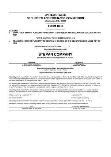 Thumbnail Stepan Company
 10-Q Quarterly Report FY2015 