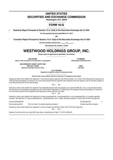 Thumbnail Westwood Holdings Group 10-Q Quarterly Report FY2015 
