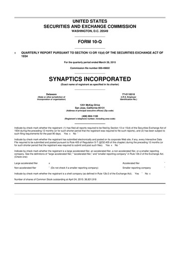 Thumbnail Synaptics 10-Q Quarterly Report FY2015 
