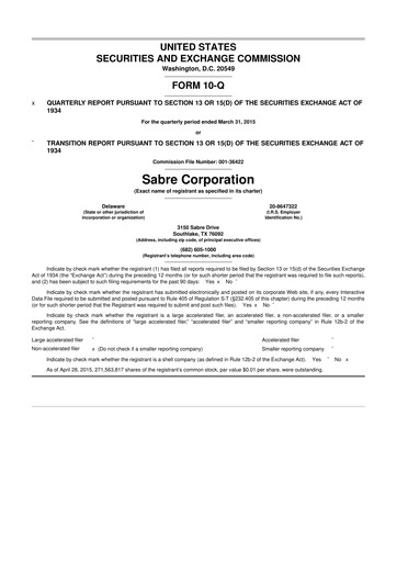 Miniature Sabre 10-Q Rapport trimestriel 2015 