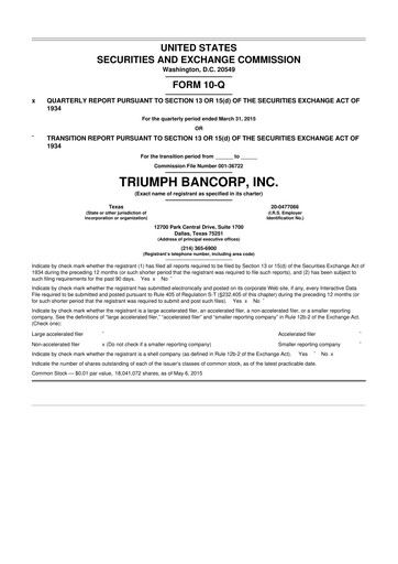 Vorschaubild Triumph Financial 10-Q Quartalsbericht 2015 