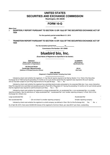 Thumbnail bluebird bio
 10-Q Quarterly Report FY2015 