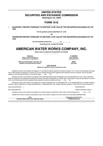 Thumbnail American Water 10-Q Quarterly Report FY2015 