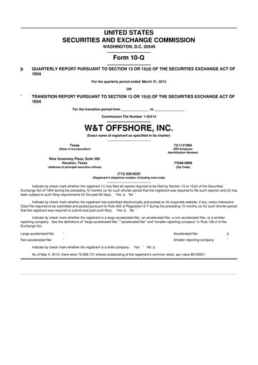 Thumbnail W&T Offshore 10-Q Quarterly Report FY2015 