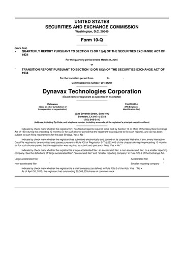 Thumbnail Dynavax Technologies
 10-Q Quarterly Report FY2015 