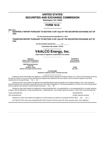 Thumbnail Vaalco Energy
 10-Q Quarterly Report FY2015 