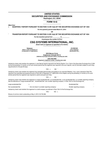 Thumbnail CSG International
 10-Q Quarterly Report FY2015 