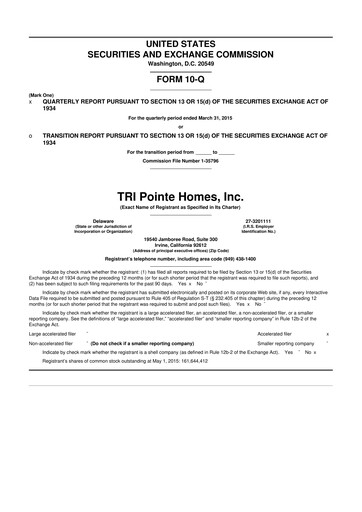 Vorschaubild Tri Pointe Homes 10-Q Quartalsbericht 2015 