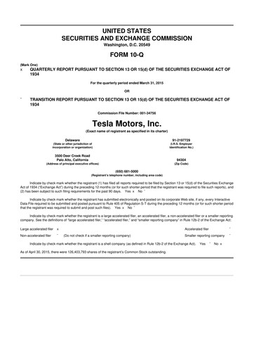 Miniature Tesla 10-Q Rapport trimestriel 2015 