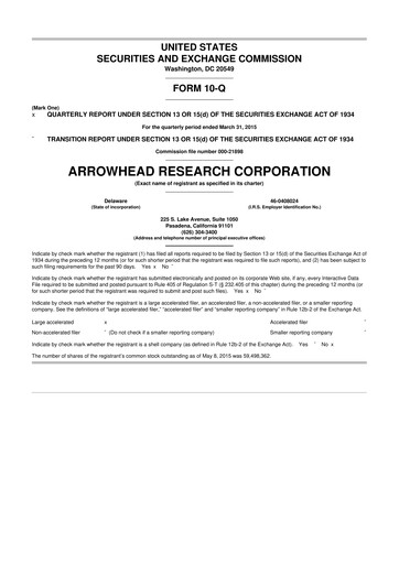 Thumbnail Arrowhead Pharmaceuticals
 10-Q Quarterly Report FY2015 