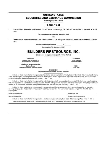 Miniature Builders FirstSource
 10-Q Rapport trimestriel 2015 