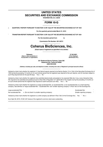 Thumbnail Coherus BioSciences
 10-Q Quarterly Report FY2015 