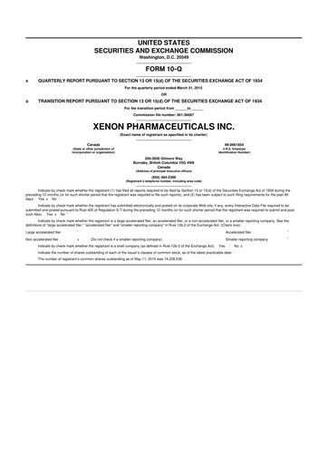 Thumbnail Xenon Pharmaceuticals 10-Q Quarterly Report FY2015 