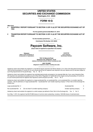 Miniature Paycom
 10-Q Rapport trimestriel 2015 