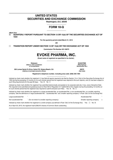 Thumbnail Evoke Pharma
 10-Q Quarterly Report FY2015 