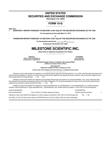 Thumbnail Milestone Scientific 10-Q Quarterly Report FY2015 