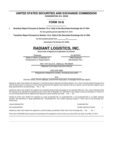 Thumbnail Radiant Logistics
 10-Q Quarterly Report FY2015 