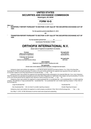 Thumbnail Orthofix Medical
 10-Q Quarterly Report FY2015 