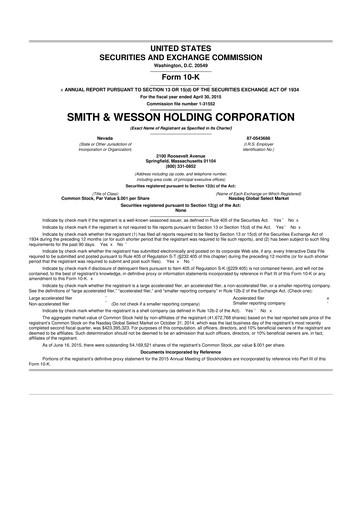 Miniature Smith & Wesson 10-K Rapport annuel 2015