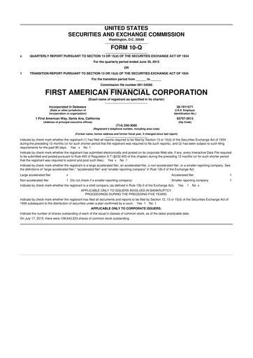 Miniature First American Financial Corporation 10-Q Rapport trimestriel 2015 