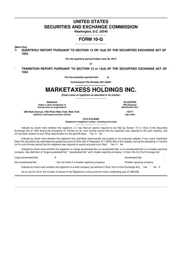 Thumbnail MarketAxess
 10-Q Quarterly Report FY2015 